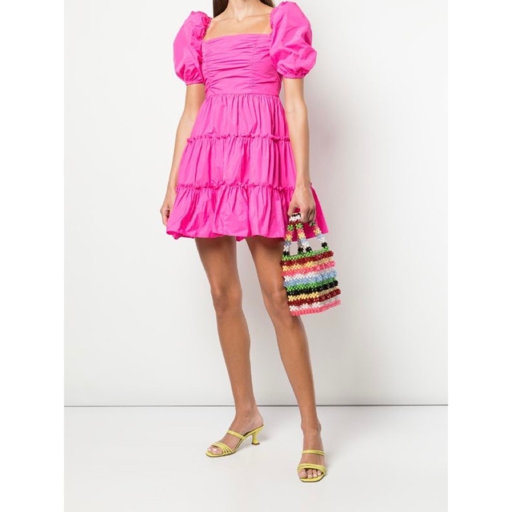 Cinq A Sept Radley Puff-Sleeve Tiered Taffeta Dress